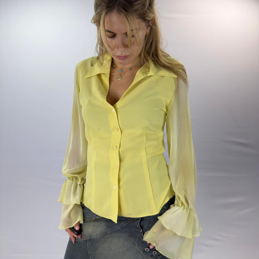 Gracja Yellow Long Sleeve Ruffle Cuff Blouse- SIZE 12