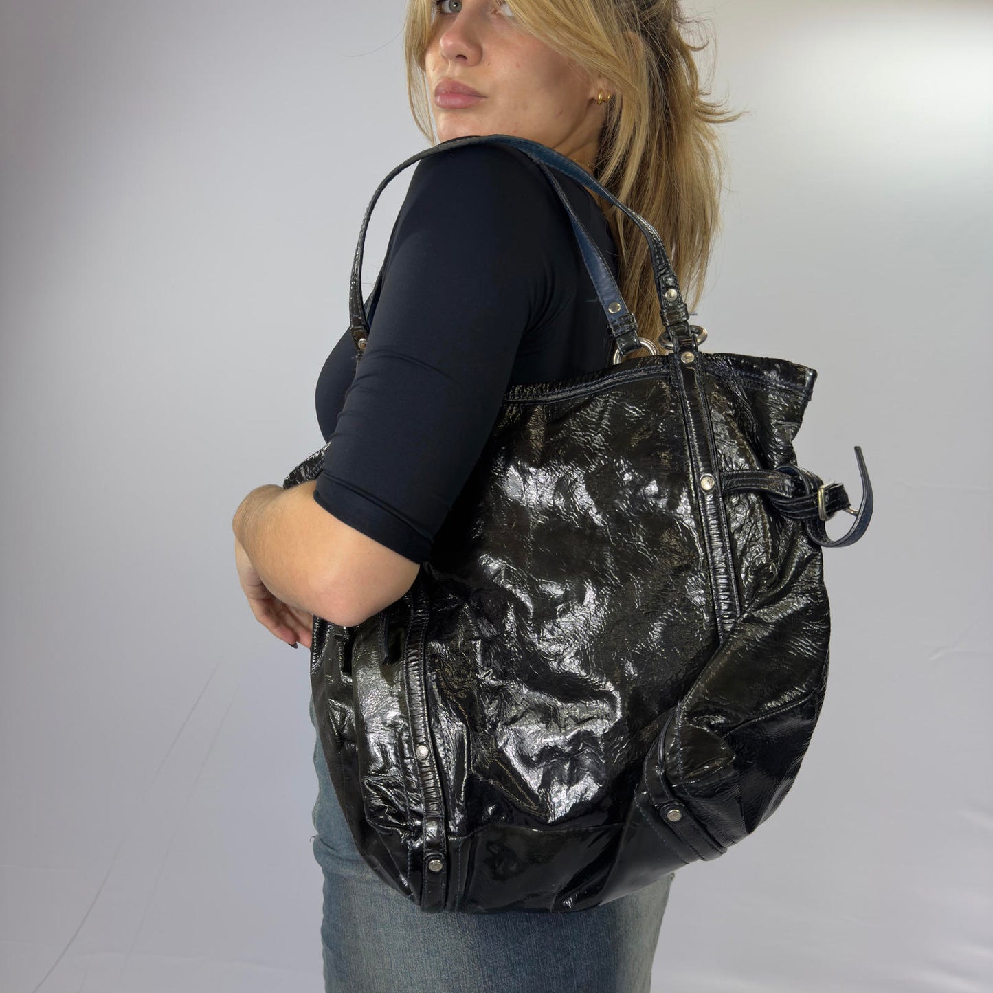 Coach Black Patent Leather Women's Tote Bag