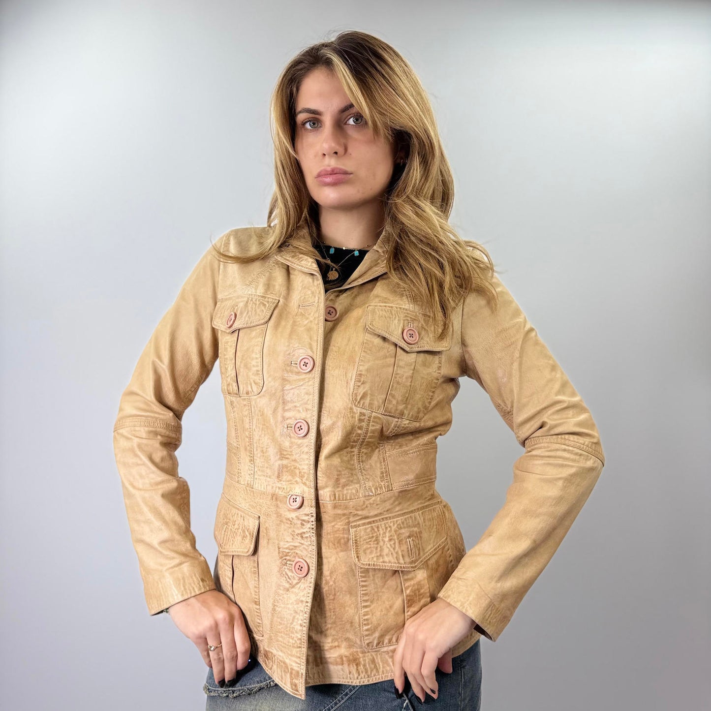 Best Connections Women's Beige Leather Jacket - SIZE 12
