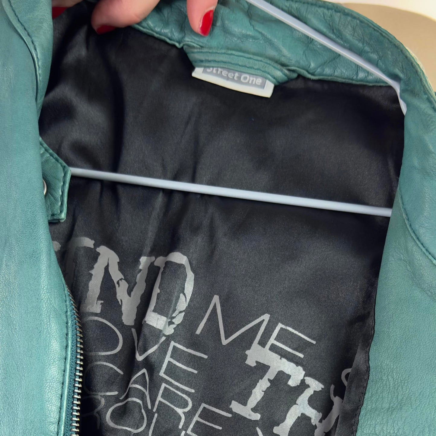 Street One Teal Green Leather Jacket- SIZE S