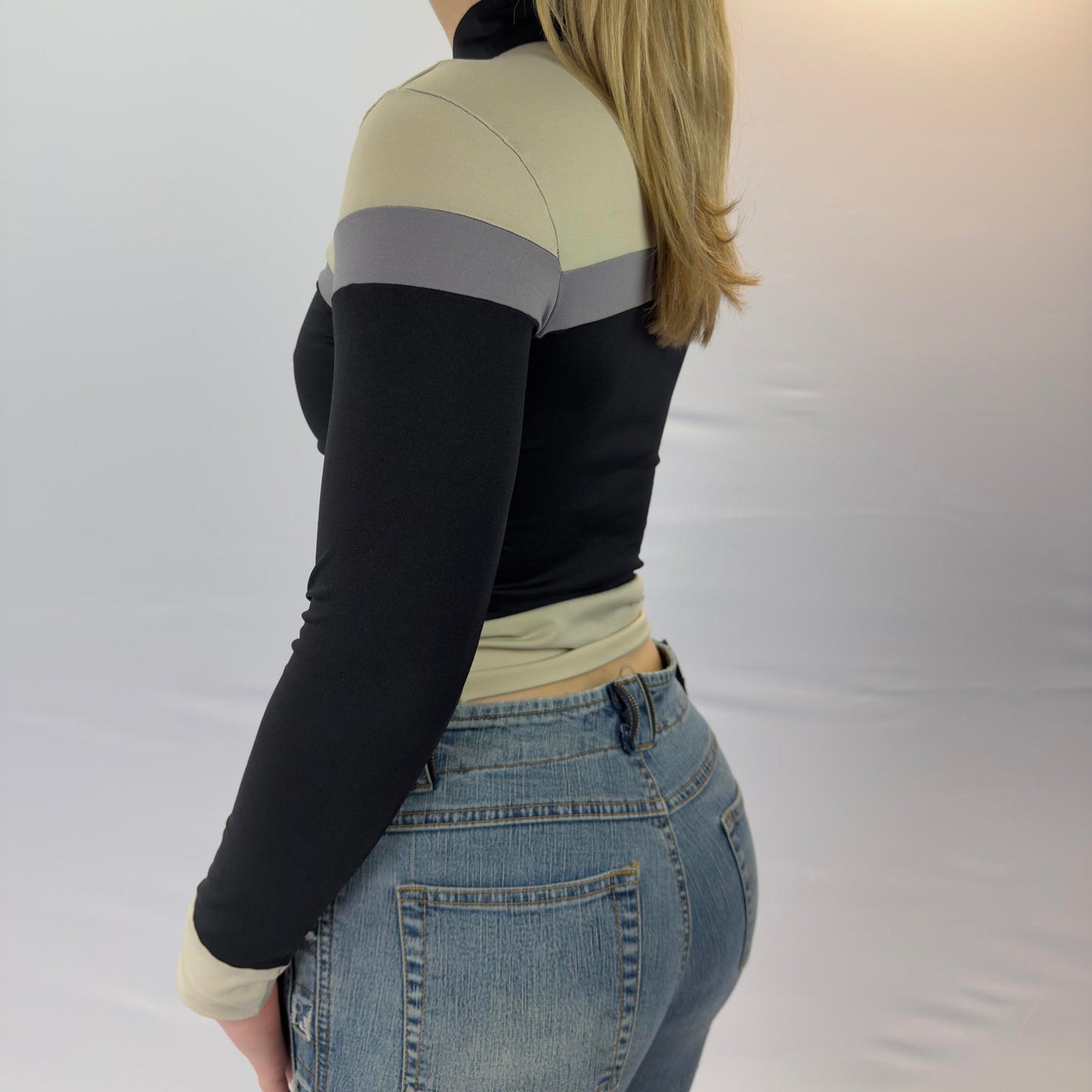 Women's Long Sleeve Colour Block Top- SIZE XS