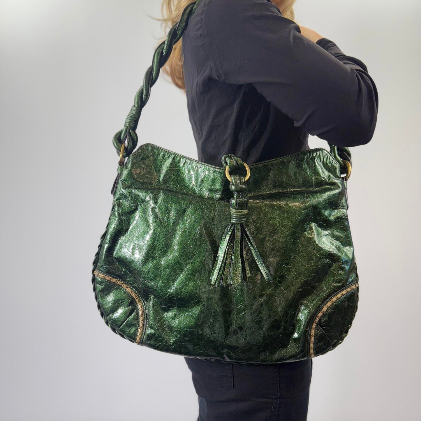 Fontanelli Green Shiny Leather Women's Handbag