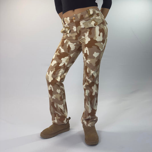 Coconuda Womens Beige and Brown Camouflage Cargo Trousers- SIZE M/L