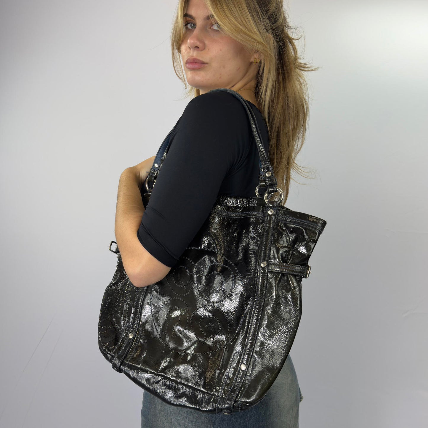 Coach Black Patent Leather Women's Tote Bag