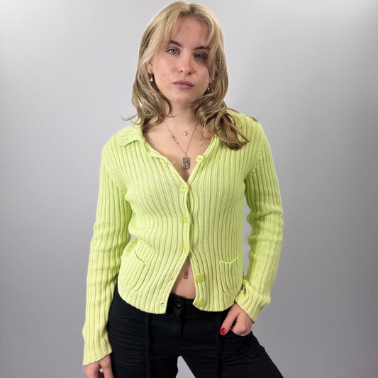 Zerododici Light Green Ribbed Knit Cardigan- SIZE S