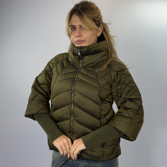Hybris Olive Green Puffer Jacket with Knit Sleeve Cuffs- SIZE S
