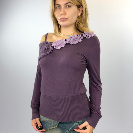 Honey Purple Long Sleeve Top with Floral Detail- SIZE XXL