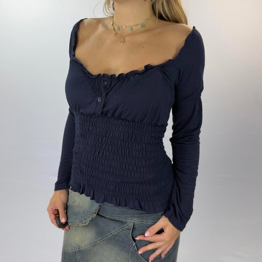 Acidella Women's Navy Long Sleeve Smocked Top- SIZE XXL