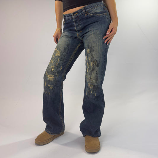 Blagged Relaxed Fit Distressed Blue Jeans- SIZE L