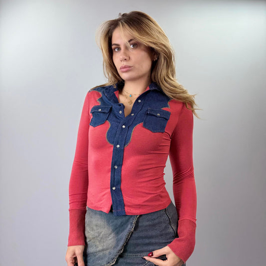 Matt Davis West Coast Red and Denim Long Sleeve Top- Size S
