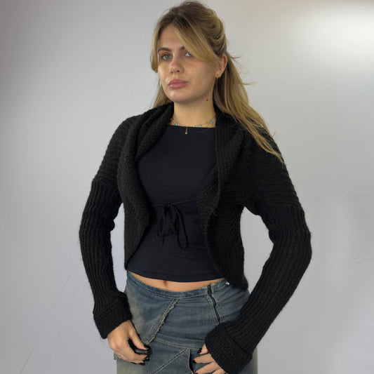 Black Cropped Knit Cardigan Bolero- SIZE L