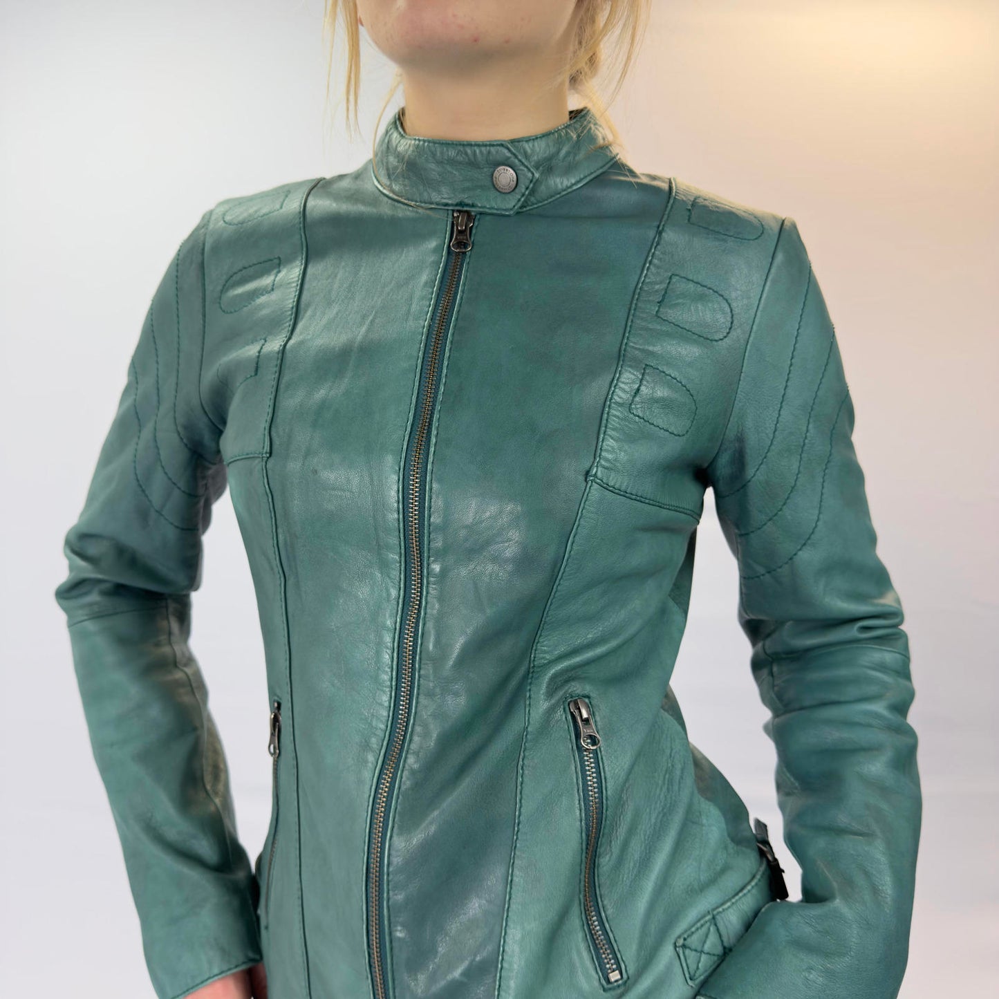 Street One Teal Green Leather Jacket- SIZE S