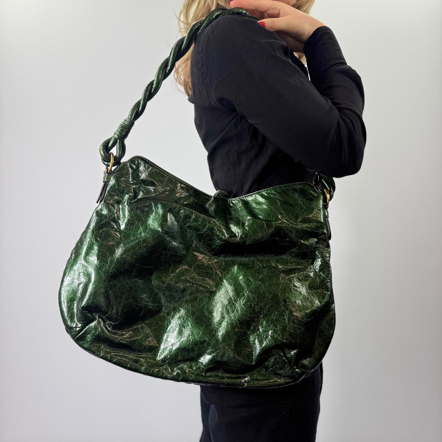 Fontanelli Green Shiny Leather Women's Handbag
