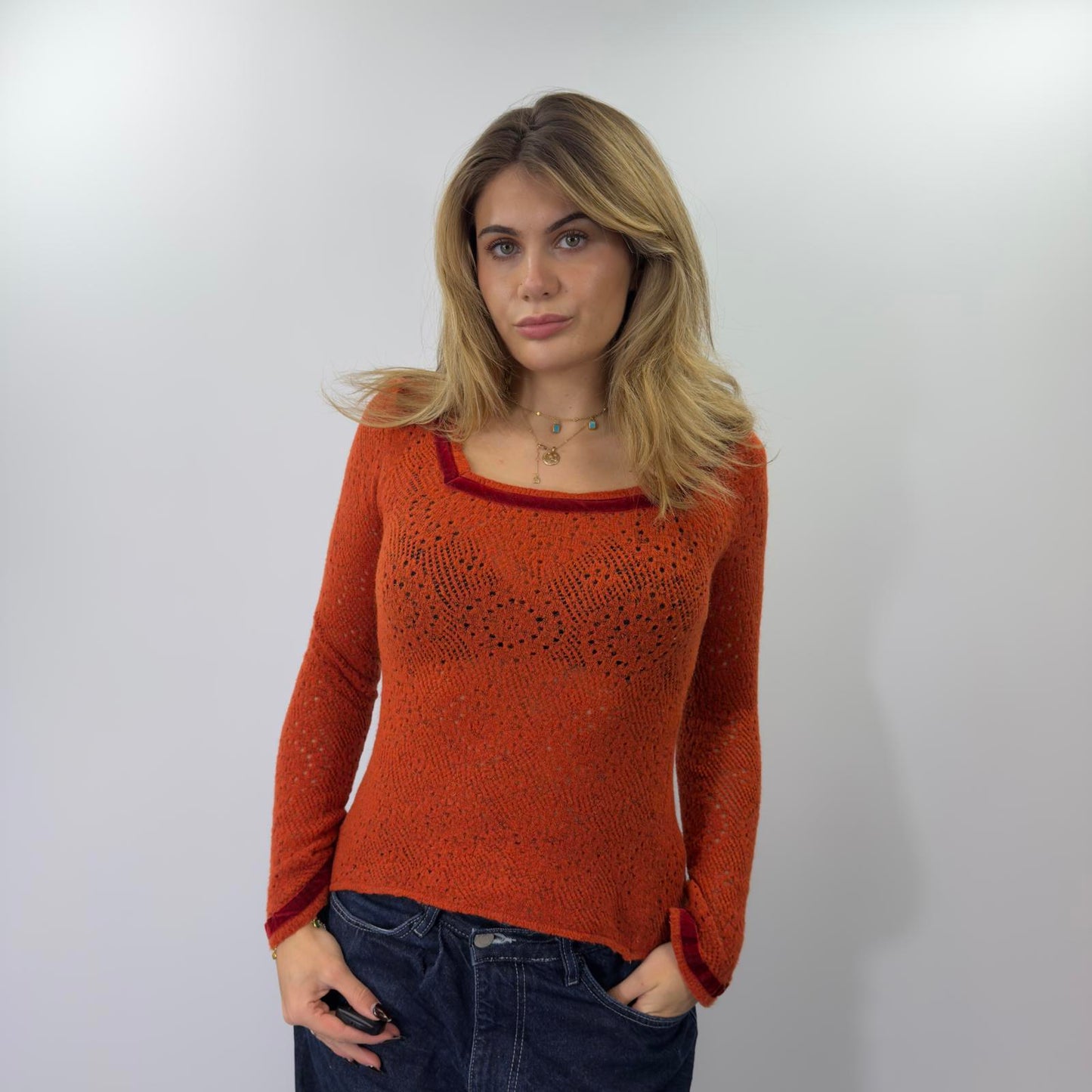 Ai Lov Iu Burnt Orange Wool Knit Long Sleeve Top- SIZE M