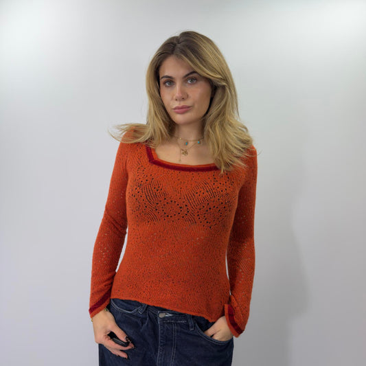 Ai Lov Iu Burnt Orange Wool Knit Long Sleeve Top- SIZE M