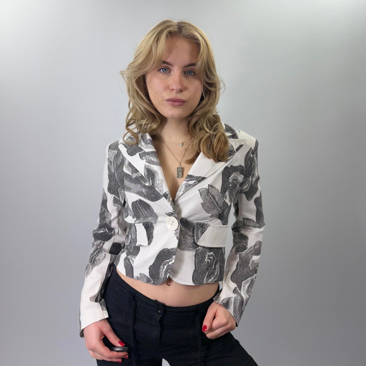 Stand Italian White and Black Floral Patterned Blazer- SIZE S