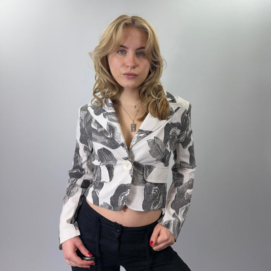 Stand Italian White and Black Floral Patterned Blazer- SIZE S