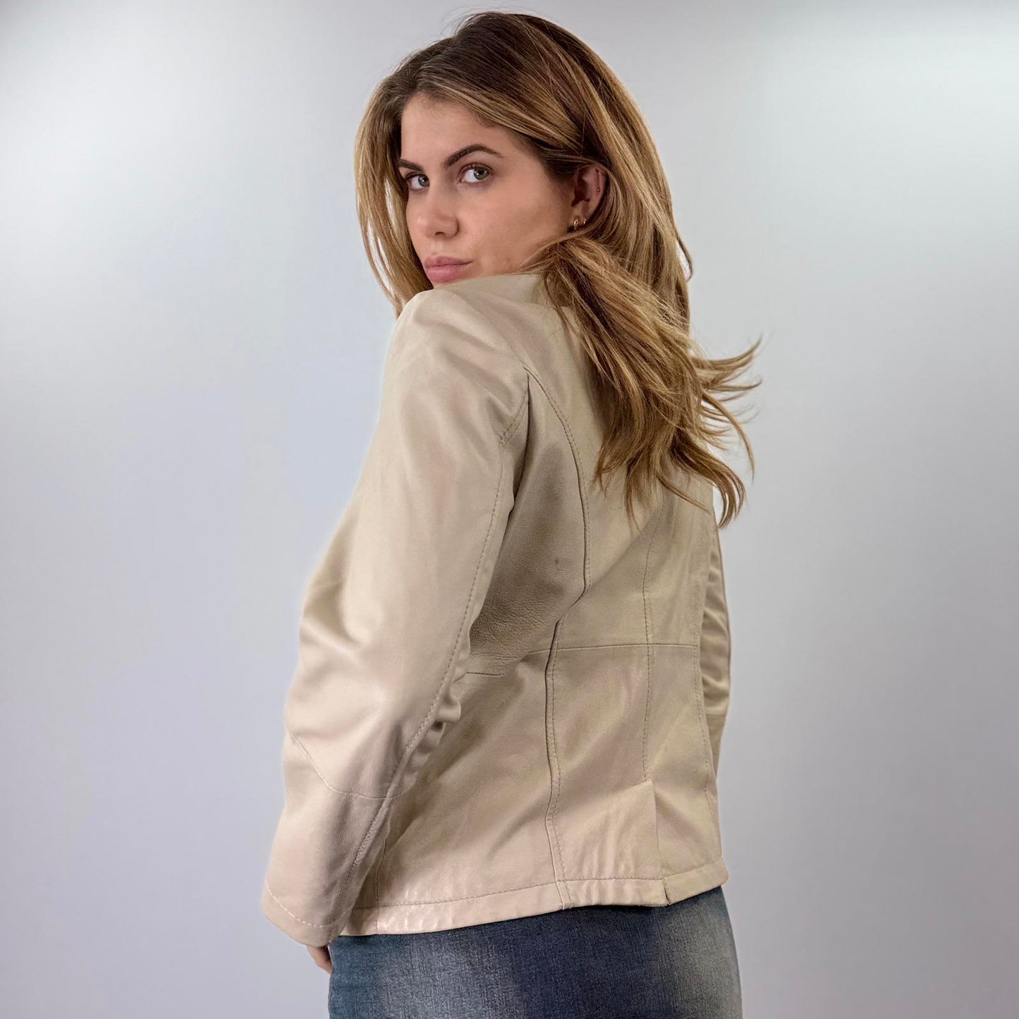 Vera Pelle Beige Women's Leather Jacket -SIZE M